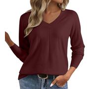Pull tricoté pour femme - Col en V tendance - Pull en tricot fin de couleur unie - Pull habillé décontracté à manches longues - Élégant printemps - Pour sortir - Pull élégant au quotidien
