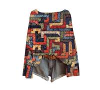 Pull tricoté pour femme tendance à manches longues et col rond - Haut d'hiver chaud - Chemise de sortie quotidienne - Queue de dinosaure, Rouge, L