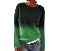 Pull tricoté rétro pour femme avec imprimé île - Style décontracté - Col rond - Manches longues - Léger - Court - Col rond, vert clair, 3XL