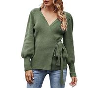 Pull tricoté surdimensionné avec cordon de serrage latéral pour femmes | Pull épais à col en V léger et épais à manches longues en tricot ample pull thermique pull automne mode couche de base pulls