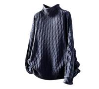 Pull uni confortable 2024 pour femme rétro col haut ample automne et hiver nouveau tempérament pâte solide tricot pull pull pour tenues d'entraînement en plein air, bleu marine, Taille unique