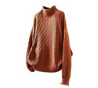 Pull uni confortable 2024 pour femme rétro col haut ample automne et hiver nouveau tempérament pâte solide tricot pull pull pour tenues d'entraînement en plein air, Orange, Taille unique