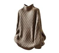 Pull uni confortable 2024 pour femme rétro col haut ample automne et hiver nouveau tempérament pâte solide tricot pull pull pour tenues d'entraînement en plein air, marron, Taille unique