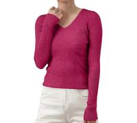 Pull uni confortable pour femme - Automne et hiver - Couleur unie - Col en V - Pull avec tricot coupe ajustée - Doux et confortable - Pour les entraînements en plein air, rose vif, M