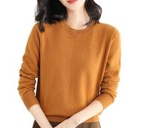 Pull uni confortable pour femme - Pull léger à manches longues et col rond - Léger et doux - Chemisier tricoté pour l'extérieur - Cadeaux de Noël, Orange, S