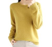 Pull uni confortable pour femme - Pull léger à manches longues et col rond - Léger et doux - Chemisier tricoté pour l'extérieur - Cadeaux de Noël, jaune, L