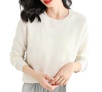 Pull uni confortable pour femme - Pull léger à manches longues et col rond - Léger et doux - Chemisier tricoté pour l'extérieur - Cadeaux de Noël, blanc, S