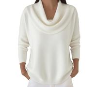 Pull uni imprimé amusant pour femme - Élégant et décontracté - Col bénitier - Cadeau de Noël, blanc, M