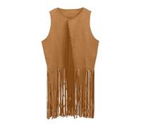 Pull ventre nu fille gilet tenues hippie costume ensemble enfants filles franges gilet cosplay fête costume t-shirt compatible avec moto, kaki, 9-10 ans