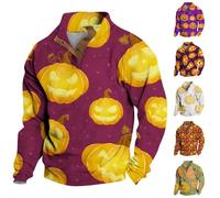 Pull zippé 1/4 pour homme - Jack O Lantern - Sweat à capuche à manches longues avec coudières - Pull d'hiver épais - Pull ample à col montant, Vert, L