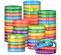 PullCrease Lot de 50 bracelets en silicone « I Can Do all Things Through Christ » - 10 styles - Arc-en-ciel - Philippiens 4 : 13 - Bracelets en silicone avec croix chrétienne - Cadeau pour l'école de