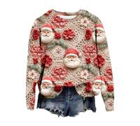 Pull'de Noel Femme Vetement Hiver Sweet sans Capuche, Éléments De Christmas Imprimé De Façon Excentrique Col Rond Manches Longues Décontracté Sweatshirt Doux Et Confortable Pullover