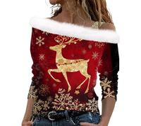 Pull'de Noel Moche Chic Neige Sapin Manches Longues T Shirt Noel Femme Costume Mère Noël Et Elegant Chemisier Chic Et Élégant Ronde Marron T Shirt de Noël Femme Grande Taille Marron M