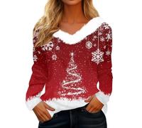Pull'de Noel Moche, LED Jumper Drole Pul Lumineux Tunique Col V Pas Cher Vetement Renne Chemise Blouse Rigolo Moche Ado Robe Noel Femme Chic Haut Chemisier Jupe Christmas Jumper, M