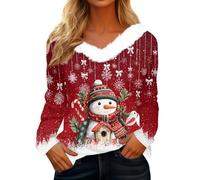 Pull'de Noel Moche, Moche Paillettes Col V Jumper Couple Lumineux Tunique Pul Ado Plus LED Chic Renne Rouge Rigolo Blouse Robe de Pas Cher Chemisier Pul Noel, S