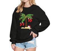 Pull'De Noel Moche Sweat-Shirt Femme Manches Longues Motif Arbre De NoëL Et Plage Tropicale Confortable Pullover Sportswear Tendance Mode DéTente