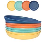 PullinTimes Lot de 8 Assiettes en plastique,22.5CM,Assiettes à Dîner Plastique Réutilisables,Assiettes au Lave-Vaisselle et au Micro-Ondes pour Pizza, Pâtes, Gâteaux, Camping, Pique-nique,4 Colori
