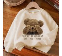Pullover à col rond à manches longues avec imprimé ours "MOMENT SURPRISE" pour préadolescentes, automne/hiver 6Y,7Y,8Y,9Y,10Y,4Y,5Y,14Y,11Y,12Y,13Y,16Y,15YCartoon,graphique,LettresPolyester