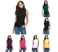 Pullover à col roulé sans manches pour femmes - Chemise extensible fine - Chemises à col roulé fines - Sous-vêtements à col roulé uni - Veste à col roulé