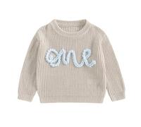 Pullover Bébé Lettre One Tricot Chaud Manches Longues | Sweater Nouveau-Né Garçon Fille Broderie Lettres Pull Enfant (Kaki, 9-12 Mois)