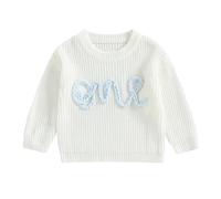 Pullover Bébé Lettre One Tricot Chaud Manches Longues | Sweater Nouveau-Né Garçon Fille Broderie Lettres Pull Enfant (Blanc, 9-12 Mois)