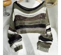 Pullover court côtelé coupe-vent coloré et rayé grande taille 0XL,1XL,2XL,3XL,4XLRayéTissu tricoté