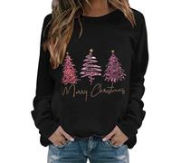 Pullover de Noël décontracté, pull à col rond pour femmes, sweat-shirt chaud à manches longues, imprimé doux, chemise pour dames, sweat-shirts d'hiver, hauts, Noir , M