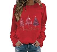 Pullover de Noël décontracté, pull à col rond pour femmes, sweat-shirt chaud à manches longues, imprimé doux, chemise pour dames, sweat-shirts d'hiver, hauts, Rouge, S