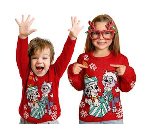 Pullover d'hiver Pat' Patrouille pour enfants - Pull en tricot d'hiver Marshall et Everest Sweatshirt Moche Rouge (as3, Numérique, Numérique_98, Numérique_104, Régulier)'