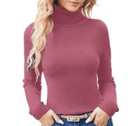 Pullover Femme col Montant Thermal Pull Hiver Chaud et élégant Basique sous-Vêtement Pulls en Tricot Slim Fit Couleur Unie Chandails Léger élastique T-Shirt Sweatshirt (Watermelon Red, One Size)