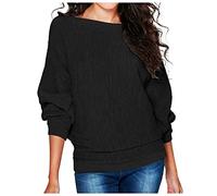 Pullover Femme Coton Tricoté Manches Chauve-souris Ribbed Sweat-shirt T-shirt Manches Longues Sweatshirt Élégant Uni Grandes Tailles Décontracté Tricoté Pull Top Chemisiers & Tuniques pour Femmes