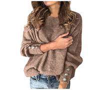 Pullover Femme-Mode Femmes Chandails Haut NœUd Col Solide Boutons Manches Tricoté Pull DéContracté Chaud à Manches Longues Haut Chaud