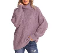 Pullover Femme,Pull Oversize En Maille Torsadée Pour Femme, Décontracté, Col Haut, Manches Longues, Chauve-Souris, Élégant, Couleur Unie, Ample, Tricoté Épais, Pour L'Automne Et L'Hiver, Viol