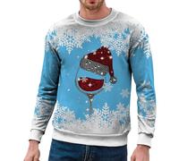 Pullover Homme - Sweet Homme Sans Capuche Sweat-shirt à col rond imprimé joyeux Noël pour hommes pull-over ajusté à manches longues chemises d'entraînement décontractées chemisier ample (Light Blue M)