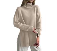 Pullover Sweaters for Women Turtleneck Long Sleeve Solid Color Side Slit Fashion Soft Loose Pullover for Casual Parties