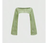 Pullover tricoté à crochet vert clair super court et épaules dénudées avec motif ajouré, pour l'école L,M,S,XL,XSUnicoloreTricots