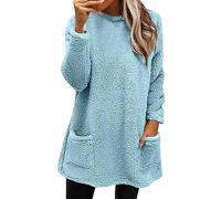 Pullover Tunique Grand Taille Femme Col Round Sweat Couverture Original Pull Robe en Laine mi Long Super Douce et Chaude Pull Confortable pour Adultes Ados Intérieur Extérieur Décontracté