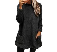 Pullover Tunique Grand Taille Femme Col Round Sweat Couverture Original Pull Robe en Laine mi Long Super Douce et Chaude Pull Confortable pour Adultes Ados Intérieur Extérieur Décontracté