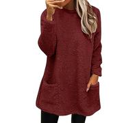 Pullover Tunique Grand Taille Femme Col Round Sweat Couverture Original Pull Robe en Laine mi Long Super Douce et Chaude Pull Confortable pour Adultes Ados Intérieur Extérieur Décontracté