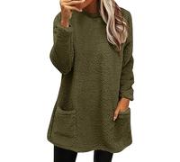 Pullover Tunique Grand Taille Femme Col Round Sweat Couverture Original Pull Robe en Laine mi Long Super Douce et Chaude Pull Confortable pour Adultes Ados Intérieur Extérieur Décontracté