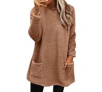Pullover Tunique Grand Taille Femme Col Round Sweat Couverture Original Pull Robe en Laine mi Long Super Douce et Chaude Pull Confortable pour Adultes Ados Intérieur Extérieur Décontracté