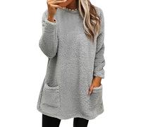 Pullover Tunique Grand Taille Femme Col Round Sweat Couverture Original Pull Robe en Laine mi Long Super Douce et Chaude Pull Confortable pour Adultes Ados Intérieur Extérieur Décontracté