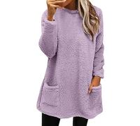Pullover Tunique Grand Taille Femme Col Round Sweat Couverture Original Pull Robe en Laine mi Long Super Douce et Chaude Pull Confortable pour Adultes Ados Intérieur Extérieur Décontracté