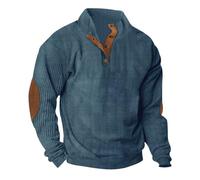 Pulls à capuche pour hommes, automne-hiver, amples, doux, à col montant, manches longues, vintage, style cowboy, en velours côtelé, léger, pour l'extérieur, travail, boutons quart, confortables, Bleu