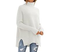 Pulls à col bénitier pour femmes UK Dames Pulls longs pour femmes Couleur unie Col roulé Manches longues Tricot confortable Pull-over, blanc, L