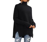 Pulls à col bénitier pour femmes UK Dames Pulls longs pour femmes Couleur unie pour femmes Col roulé Manches longues Tricot confortable Pull-over, Noir , M