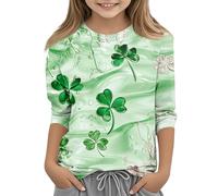 Pulls Adolescents Filles Jour de la Saint-Patrick T-shirt à manches longues avec col rond et col rond confortable à manches 3/4 pour filles T-shirt de loisirs, Vert menthe (01), 140