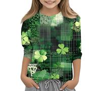 Pulls Adolescents Filles Jour de la Saint-Patrick T-shirt à manches longues avec col rond et col rond confortable à manches 3/4 pour filles T-shirt de loisirs, 01-Army Green, 150