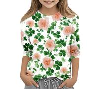 Pulls Adolescents Filles Jour de la Saint Patrick T-shirt Manches 3/4 Pull à Manches Longues pour avec Imprimé Trèfle Col Rond Décontracté Confortable Haut pour Fille, Vert menthe (01), 160