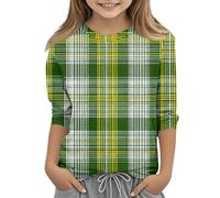 Pulls Adolescents Filles Jour de la Saint Patrick T-shirt Manches 3/4 Pull à Manches Longues pour avec Imprimé Trèfle Col Rond Décontracté Confortable Haut pour Fille, Vert fluo 01, 110 cm